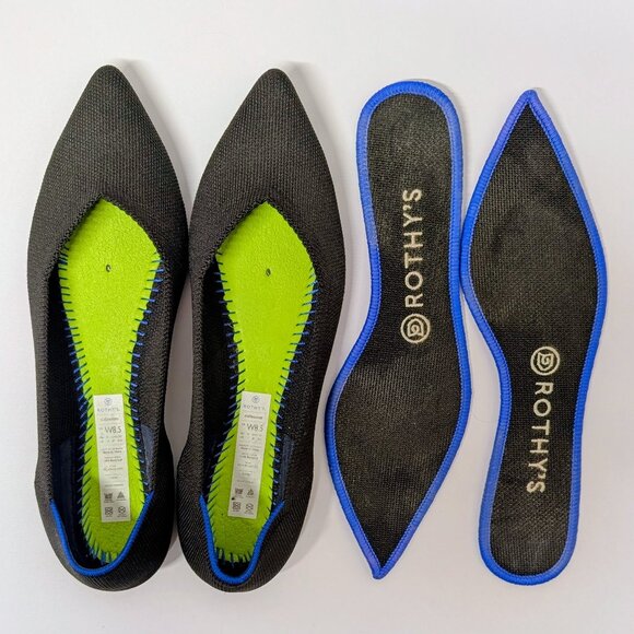 Rothy's The Point Classic Ballet Flats in Black w/ Blue Trim - Size 8.5 - Picture 11 of 16